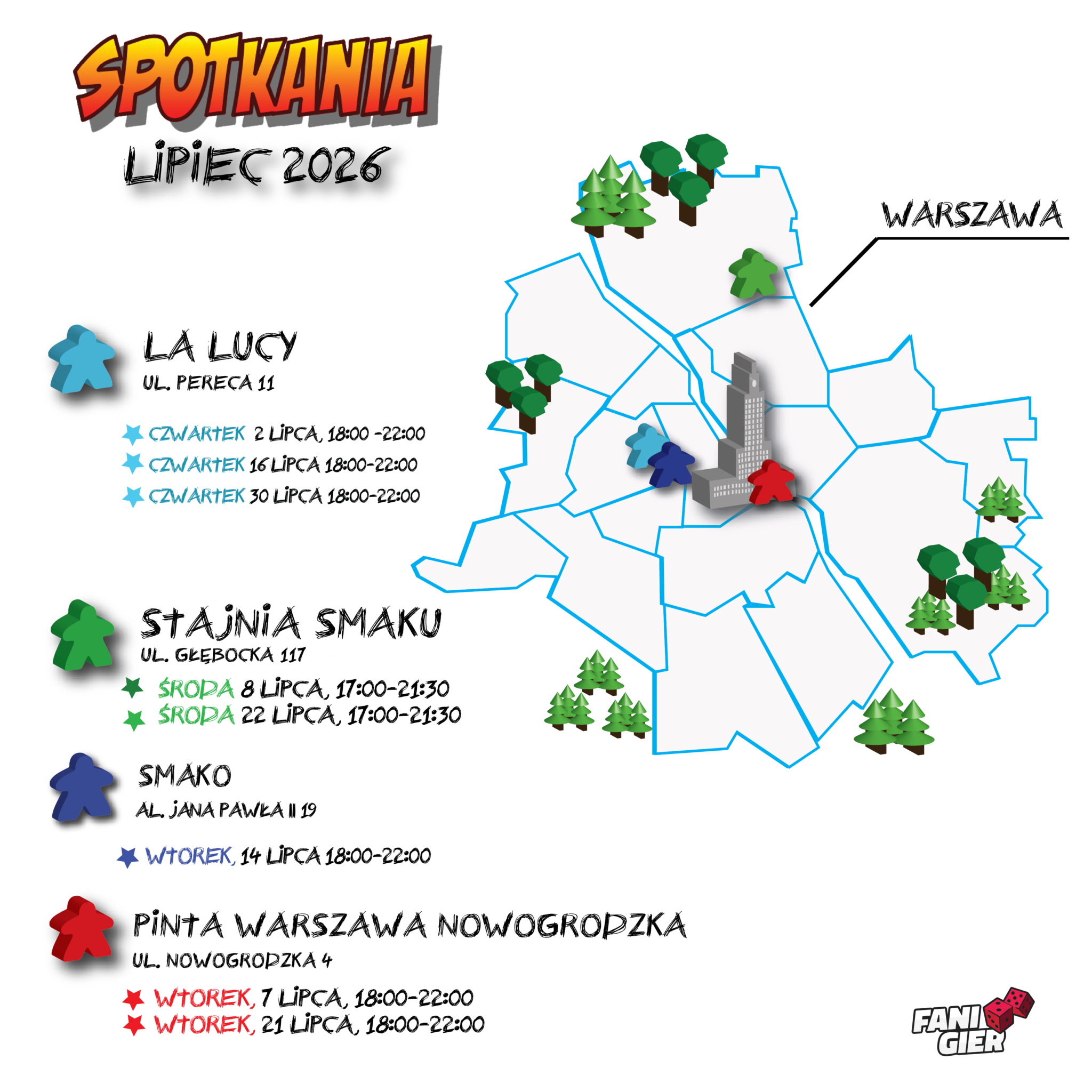 Harmonogram spotkań z grami planszowymi warszawa lipiec 2026